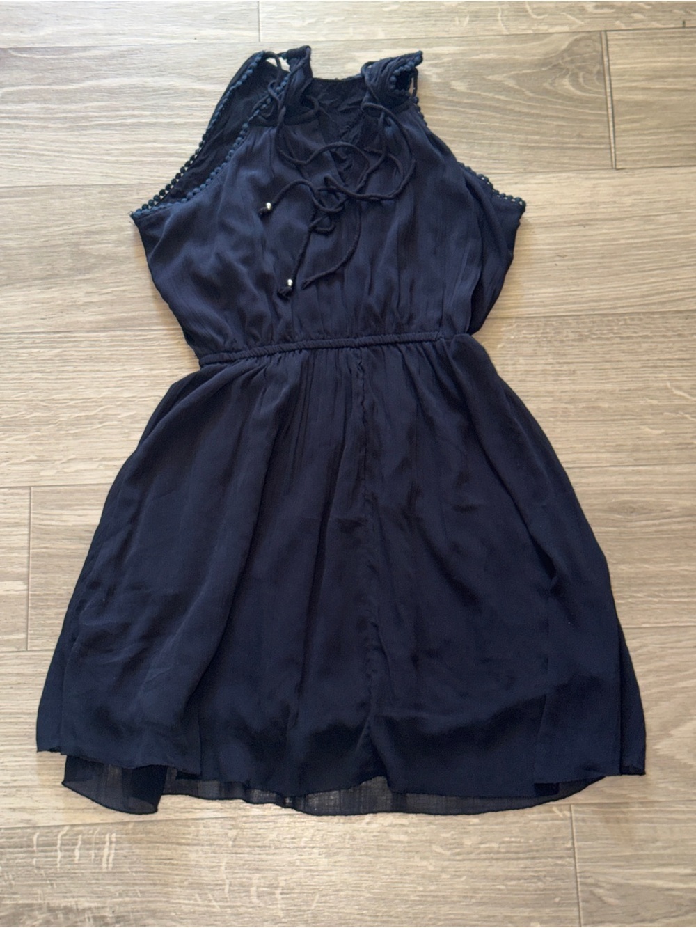 Abercrombie & Fitch Navy Sleeveless Lace-Trim Mini Dress